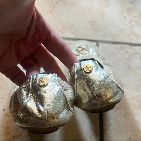 Stuart Weitzman girls gold sparkly ballet flats size 4 - Picture 4 of 7